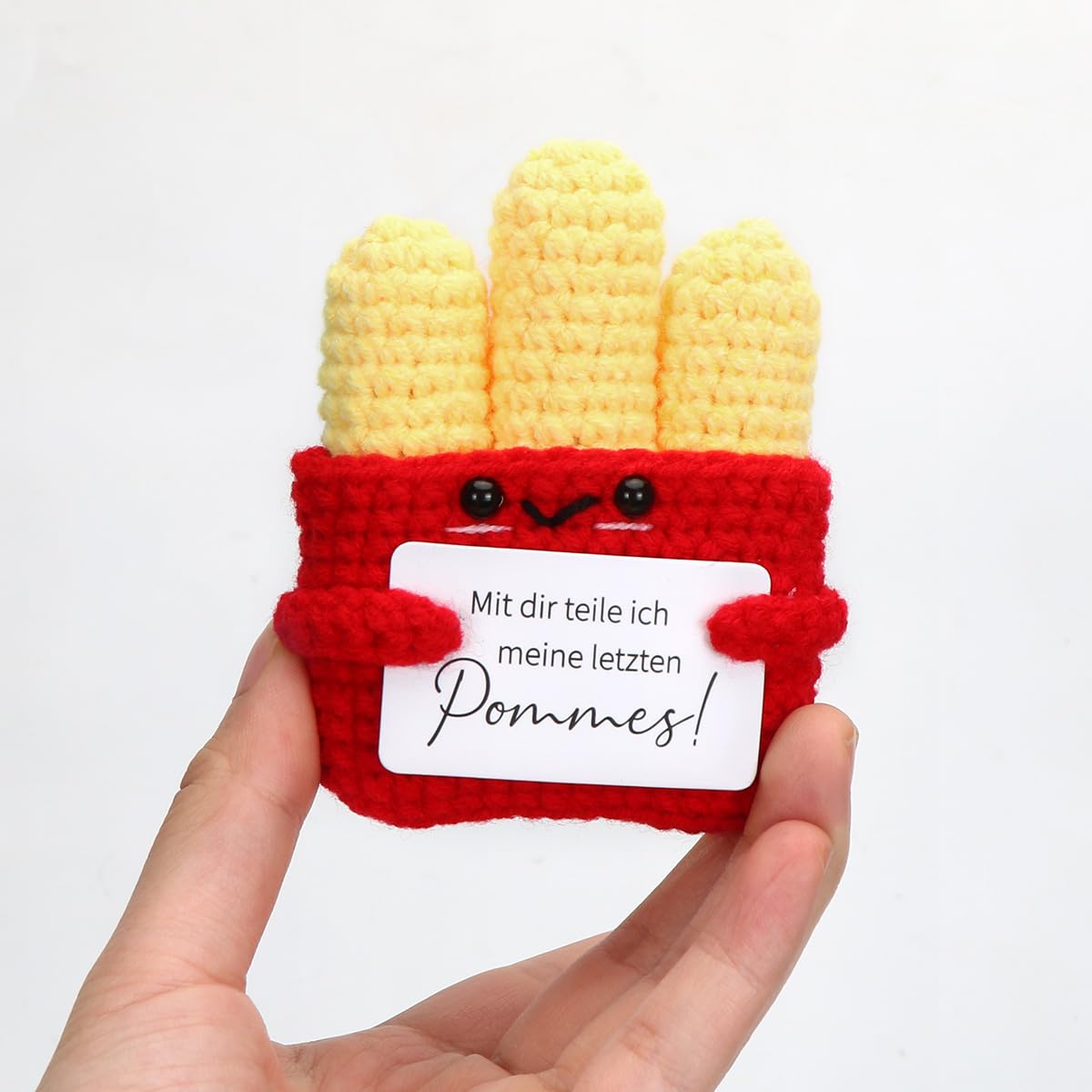 Cadimus Lustige Pommes Puppe,Gestrickte Pommesfrites,Pocket Hug Pommes Frites,Emotionale Unterstützung Strickpuppe,Positive Geschenke für Geburtstage, Weihnachten,Partyspielzeug, Partydekoration