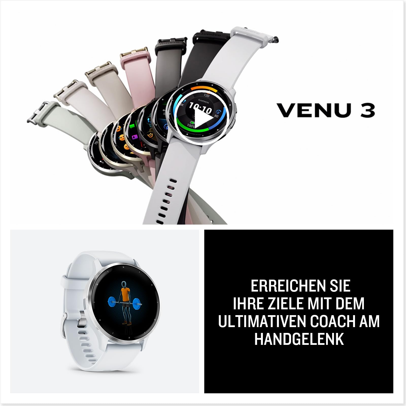 Garmin Venu 3 GPS-Fitness-Smartwatch, 1,4" AMOLED-Touchdisplay, Bluetooth-Telefonie, Sprachassistenz, Fitnessfunktionen, Garmin Music, Garmin Pay