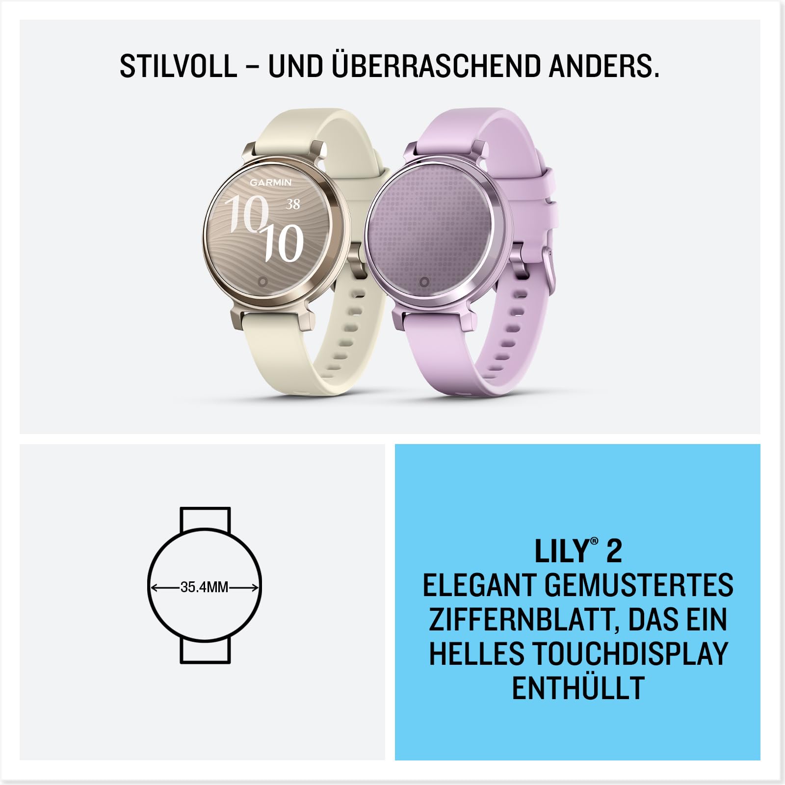 Garmin Lily 2, modische Smartwatch für Frauen, 2,54 cm Touchdisplay, Gesundheits- & Fitnessfunktionen, Smart Notifications, bis 5 Tage Akkulaufzeit