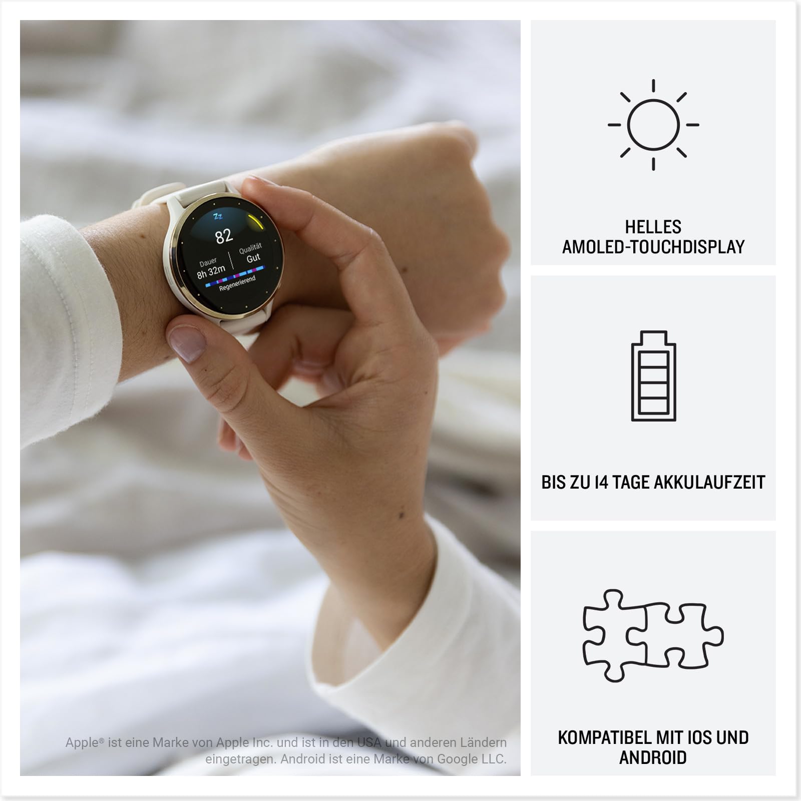 Garmin Venu 3 GPS-Fitness-Smartwatch, 1,4" AMOLED-Touchdisplay, Bluetooth-Telefonie, Sprachassistenz, Fitnessfunktionen, Garmin Music, Garmin Pay