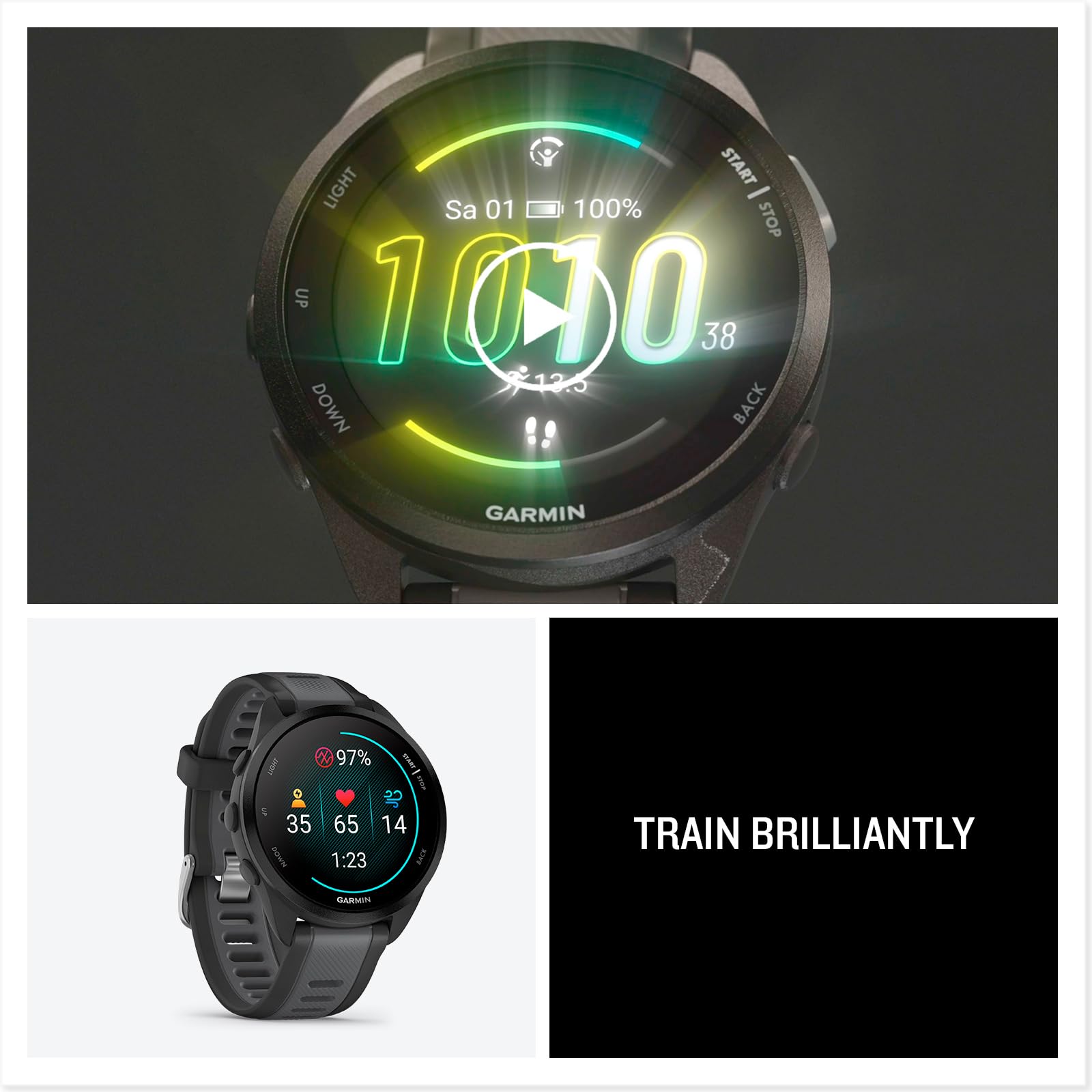 GARMIN Forerunner 165, leichte GPS Smartwatch zum Laufen, mit AMOLED Touchscreen, Trainingsempfehlungen, Gesundheitsdaten, smarten Funktionen