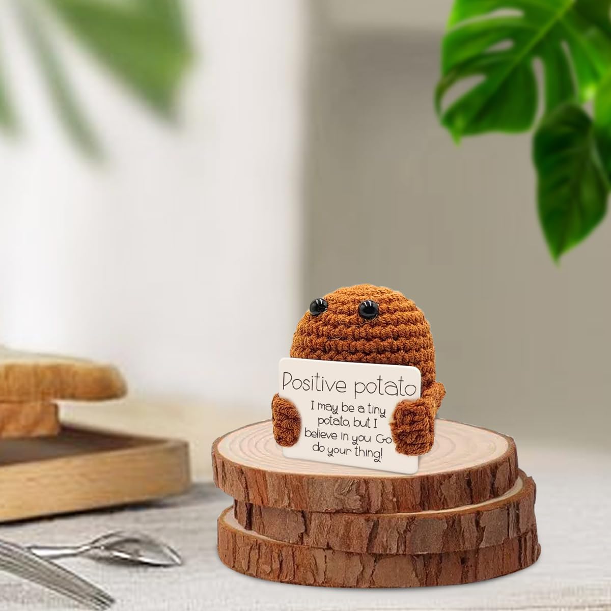 WELLXUNK Positive Potato, Pocket Hug Positive Kartoffel, Creative Knitted Wool Potato Doll mit Positiver Energiekarte, Motivationsgeschenke, Geschenk für Frauen, Beste Freundin Geschenke