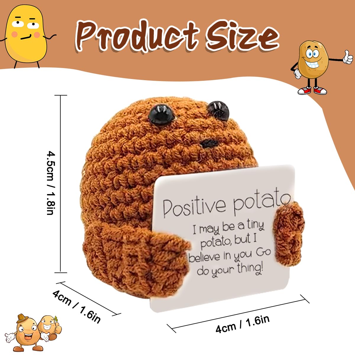 WELLXUNK Positive Potato, Pocket Hug Positive Kartoffel, Creative Knitted Wool Potato Doll mit Positiver Energiekarte, Motivationsgeschenke, Geschenk für Frauen, Beste Freundin Geschenke