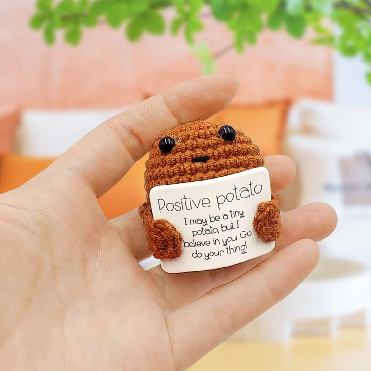 WELLXUNK Positive Potato, Pocket Hug Positive Kartoffel, Creative Knitted Wool Potato Doll mit Positiver Energiekarte, Motivationsgeschenke, Geschenk für Frauen, Beste Freundin Geschenke