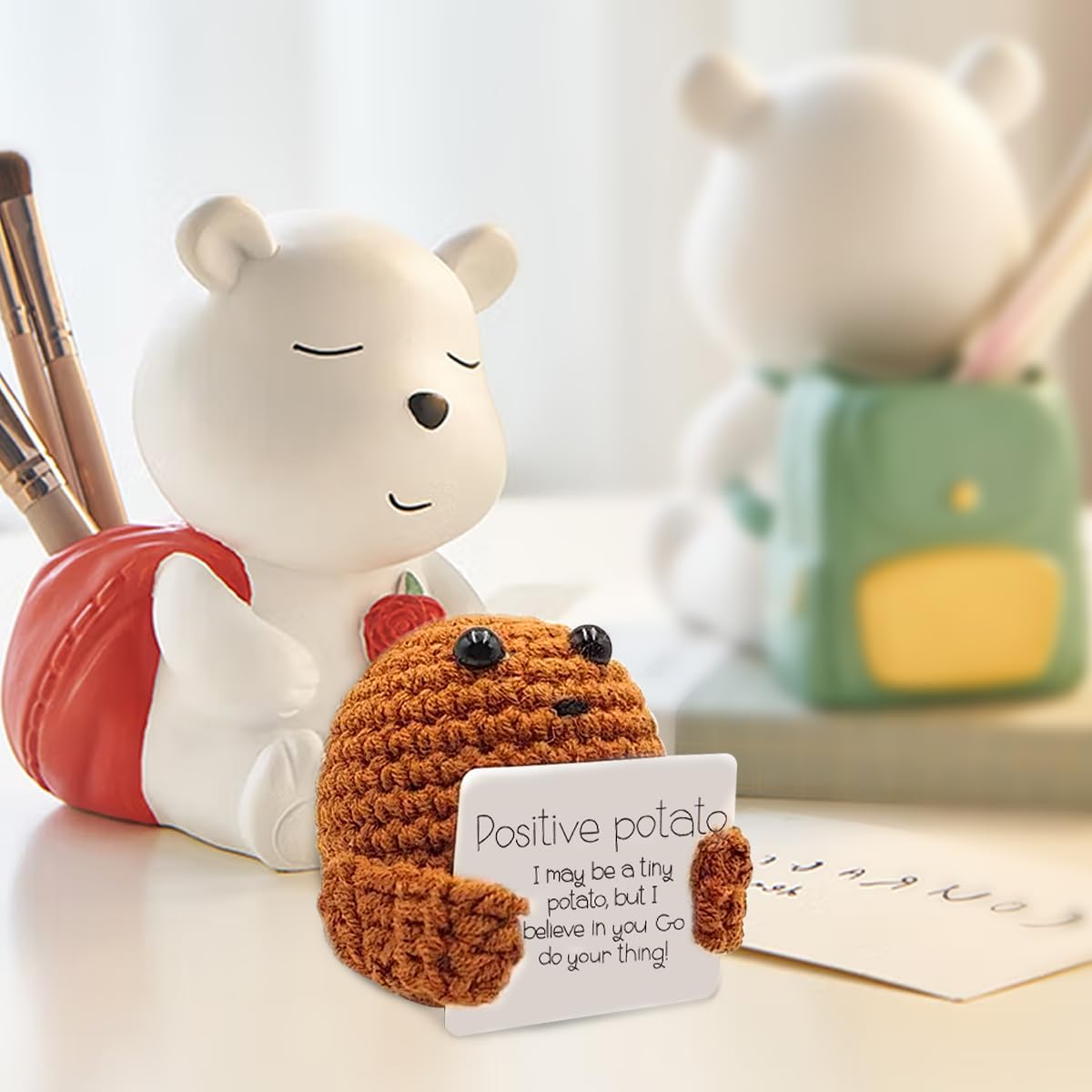 WELLXUNK Positive Potato, Pocket Hug Positive Kartoffel, Creative Knitted Wool Potato Doll mit Positiver Energiekarte, Motivationsgeschenke, Geschenk für Frauen, Beste Freundin Geschenke