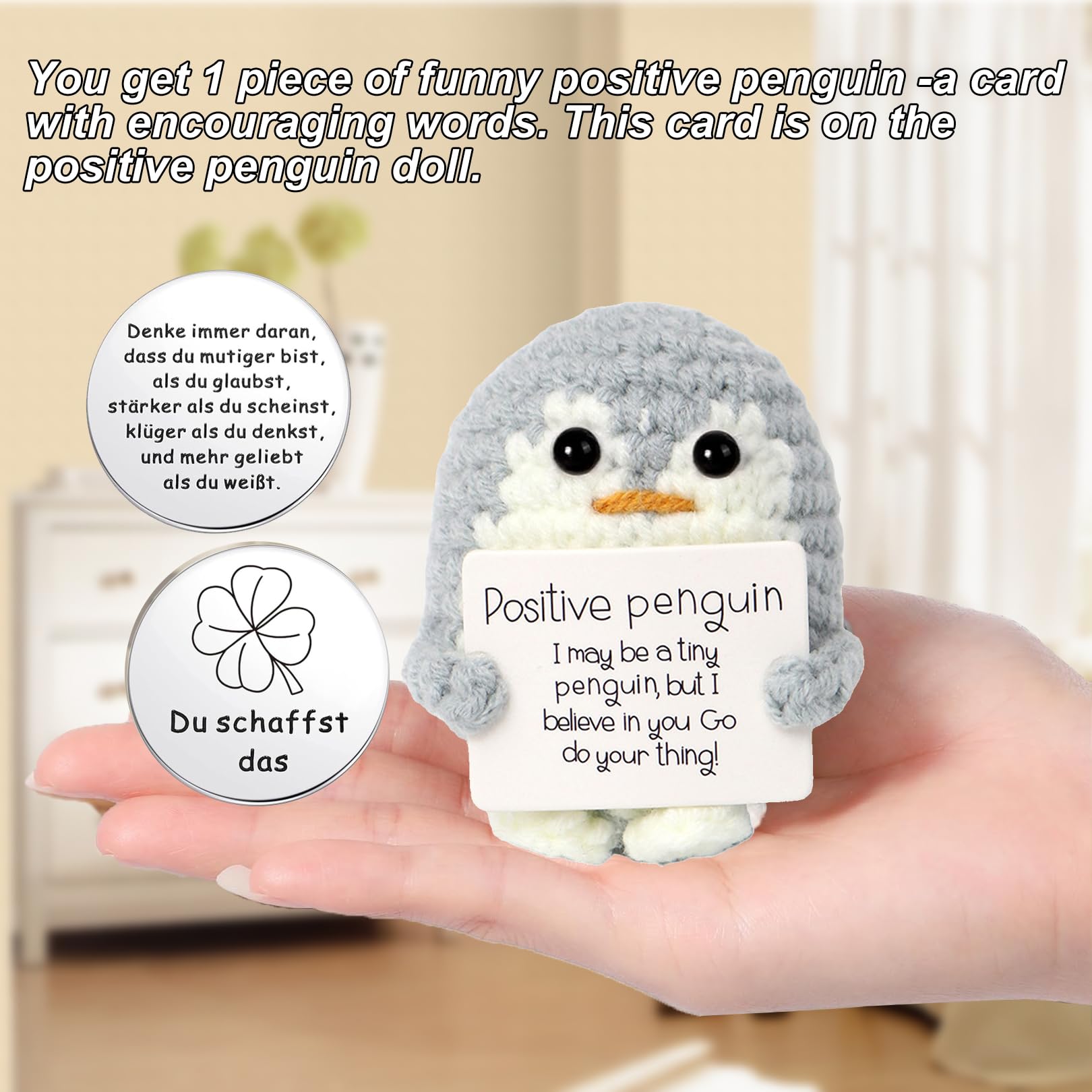 BFUZXY Positive Pinguin Geschenk,6.5CM Mini Geschenke Pinguine mit Karte Positiver Pinguin,Aufmunterung Geschenke für Freundin,Pocket Hug Kleine Doll Schildkröte (Grau)