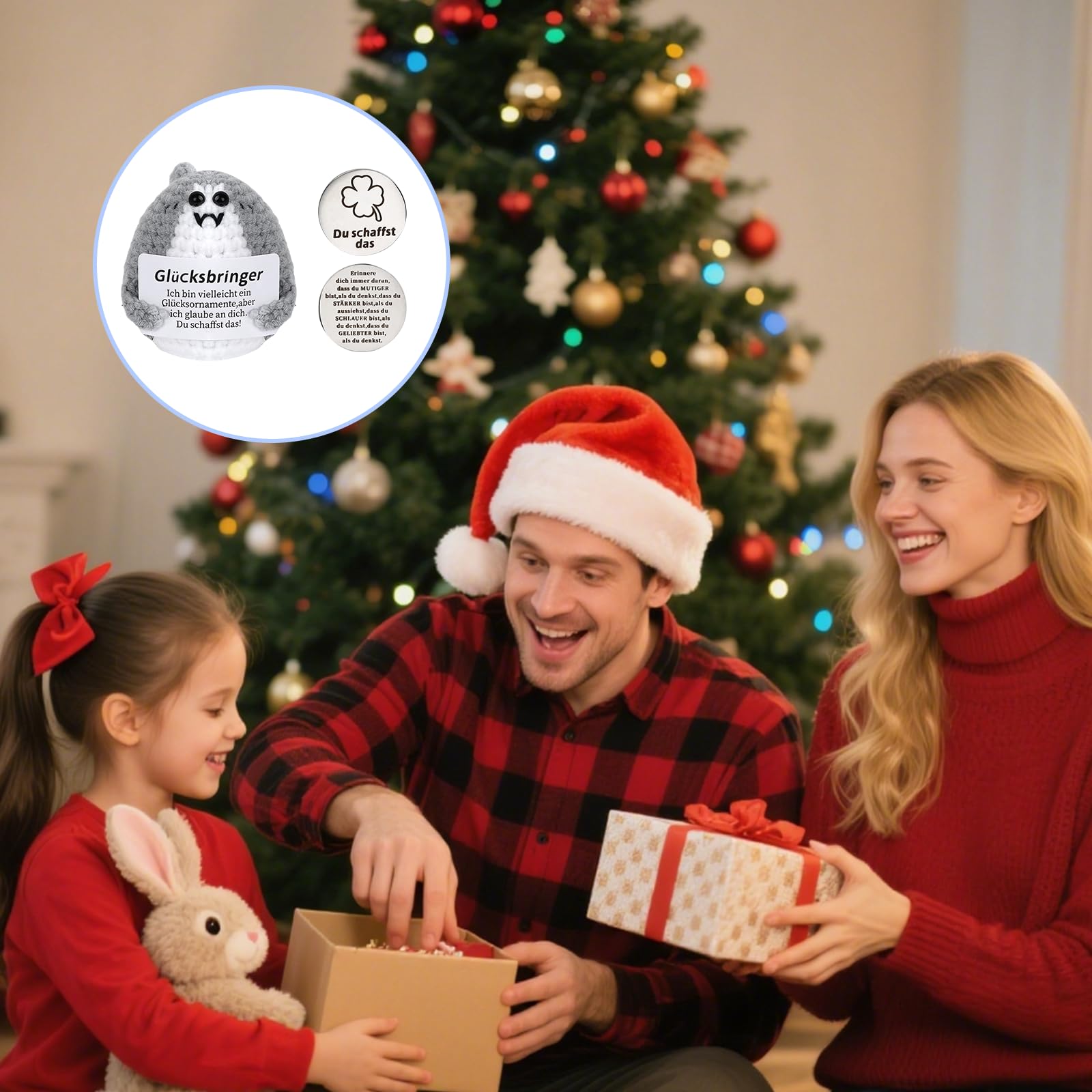 Pocket Hug Hai Kuscheltier, Gehäkelter Haie mit Glücksbringer, Positive Kartoffel, Geschenke für Frauen, Viel Glück Prüfung, Mutmacher Geschenk, Passend zu Ostern, Weihnachten, Muttertag