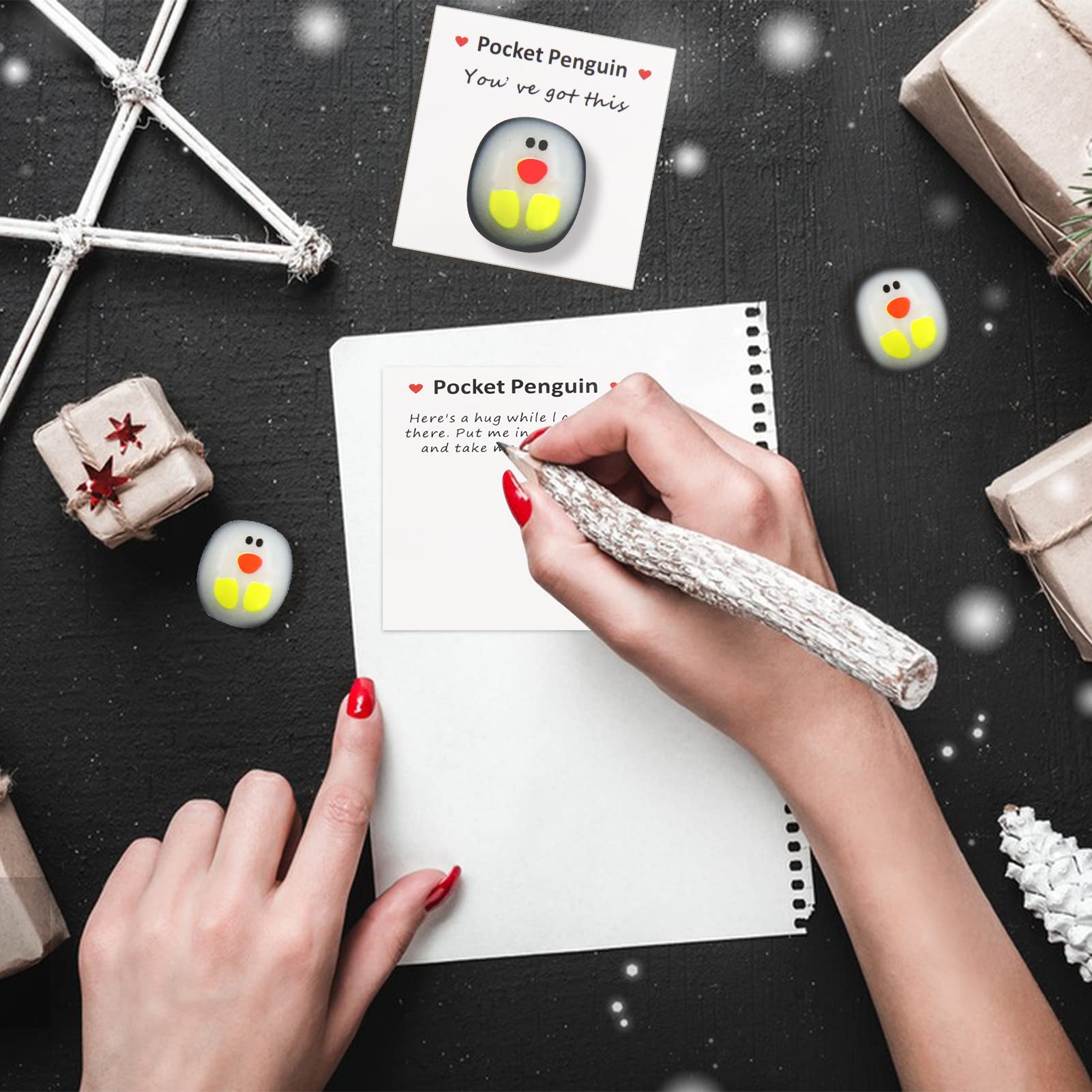 Zoonvii Pocket Penguin Hug,A Little Pocket Penguin Hug, 2 Stück Mini Tier Taschen Umarmungs Pinguin,Niedlich Pinguin Spielzeug Ermutigende Geschenke mit Ermutigender Grußkarte zur Ermutigung
