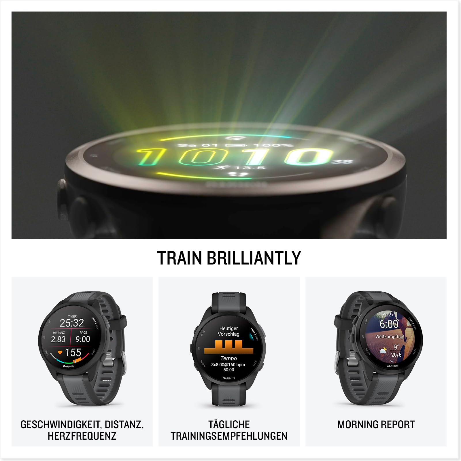 GARMIN Forerunner 165, leichte GPS Smartwatch zum Laufen, mit AMOLED Touchscreen, Trainingsempfehlungen, Gesundheitsdaten, smarten Funktionen