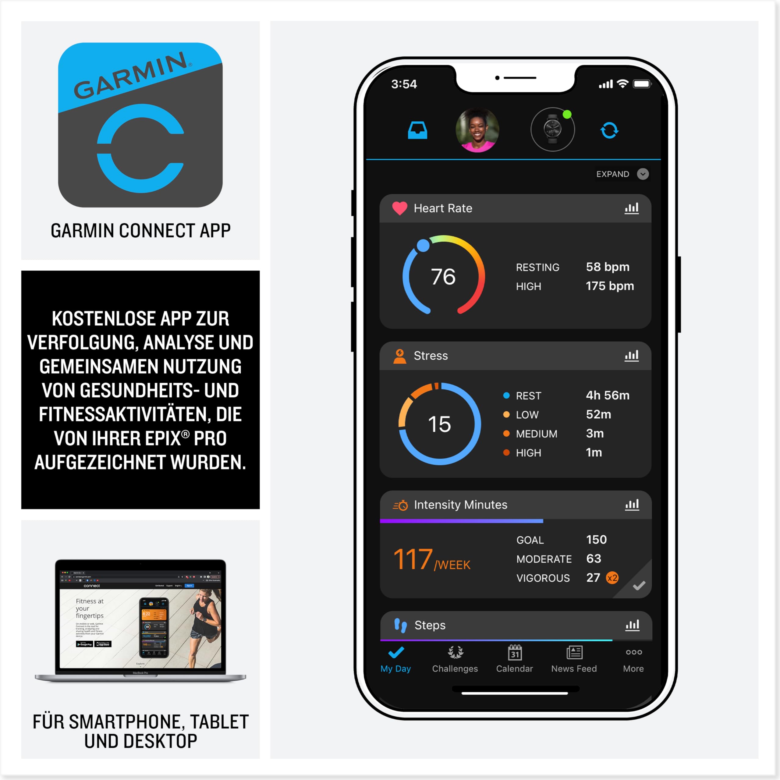 Garmin EPIX PRO 51 mm, GPS-Multisport-Smartwatch, 1,4" AMOLED, Touch & Tasten, TOPO-Karten, 60 Sport-Apps, Garmin Music, Garmin Pay, bis 31 Tage