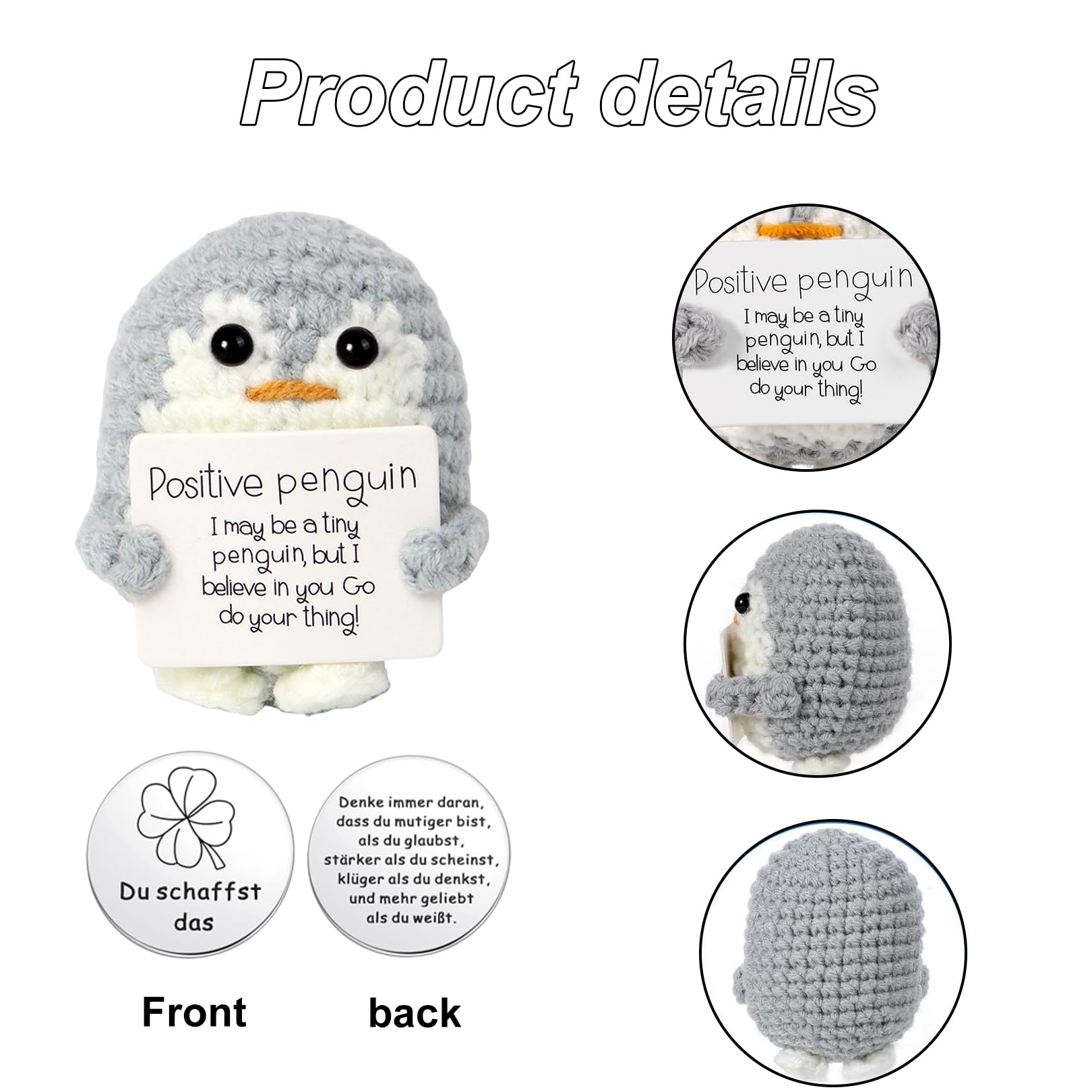 BFUZXY Positive Pinguin Geschenk,6.5CM Mini Geschenke Pinguine mit Karte Positiver Pinguin,Aufmunterung Geschenke für Freundin,Pocket Hug Kleine Doll Schildkröte (Grau)