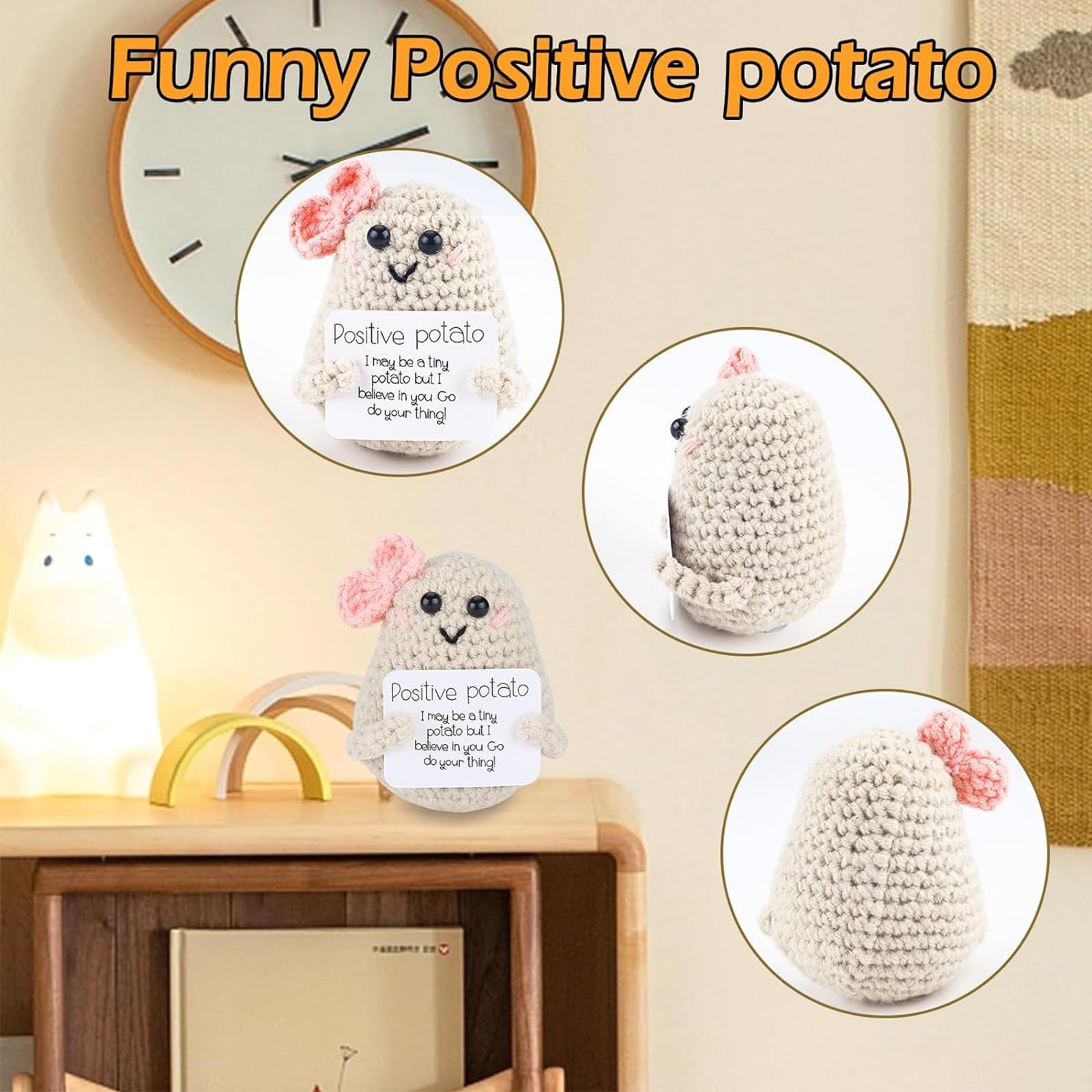 Yuqilin Lustige Positive Potato Pocket Hug, Kartoffel GlüCksbringer, Lustige Kartoffel mit Schleife, Potato Motivationsgeschenke, Hug Positive, für Familie Freund Motivationsgeschenke