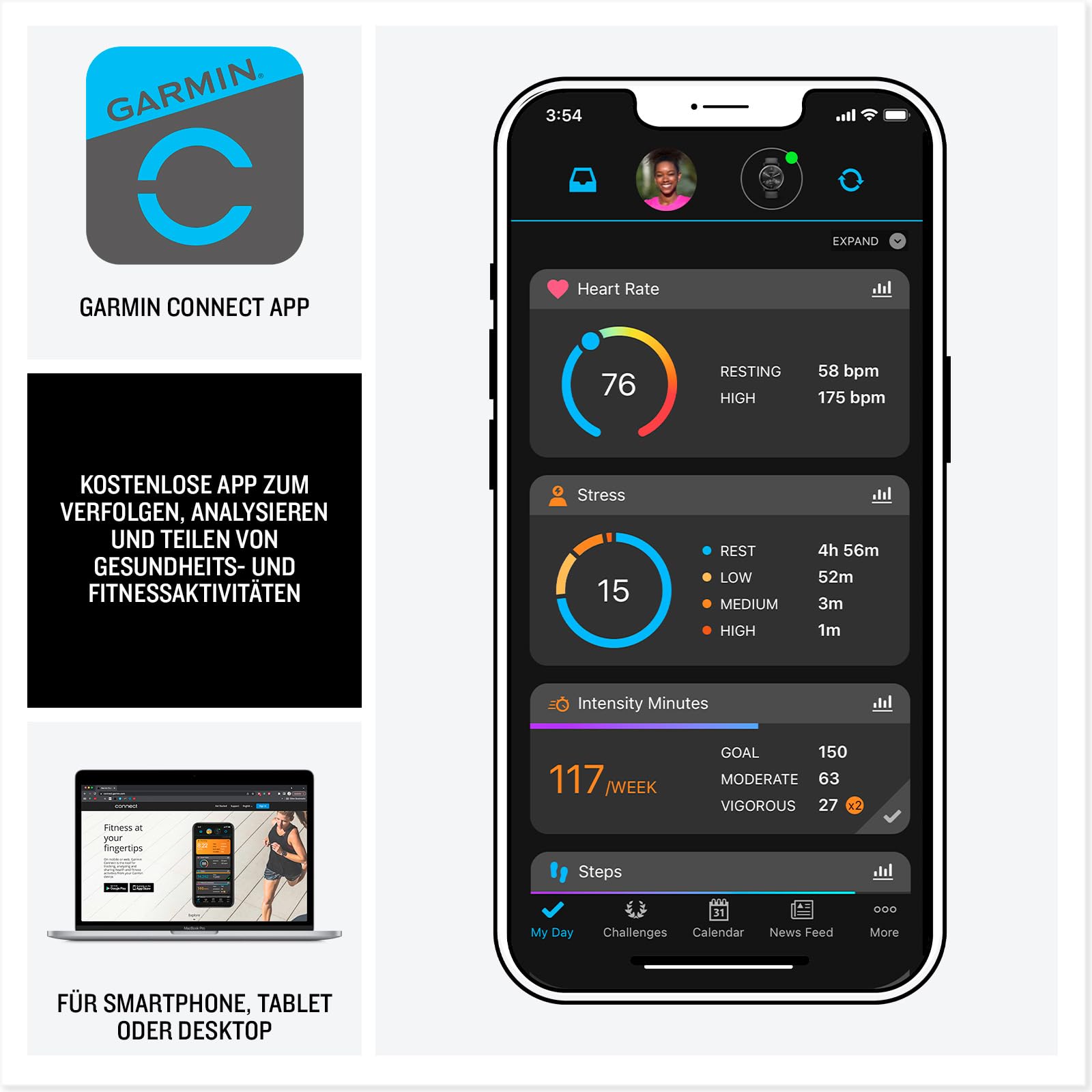 GARMIN Forerunner 165, leichte GPS Smartwatch zum Laufen, mit AMOLED Touchscreen, Trainingsempfehlungen, Gesundheitsdaten, smarten Funktionen