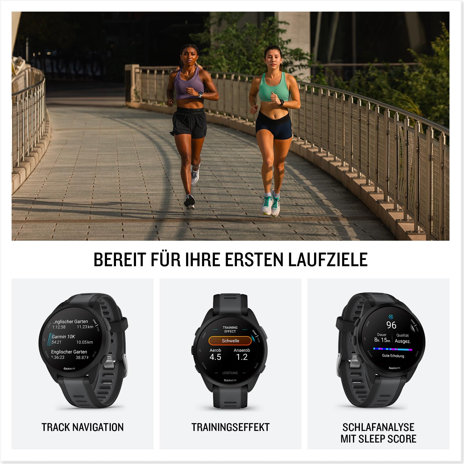 GARMIN Forerunner 165, leichte GPS Smartwatch zum Laufen, mit AMOLED Touchscreen, Trainingsempfehlungen, Gesundheitsdaten, smarten Funktionen