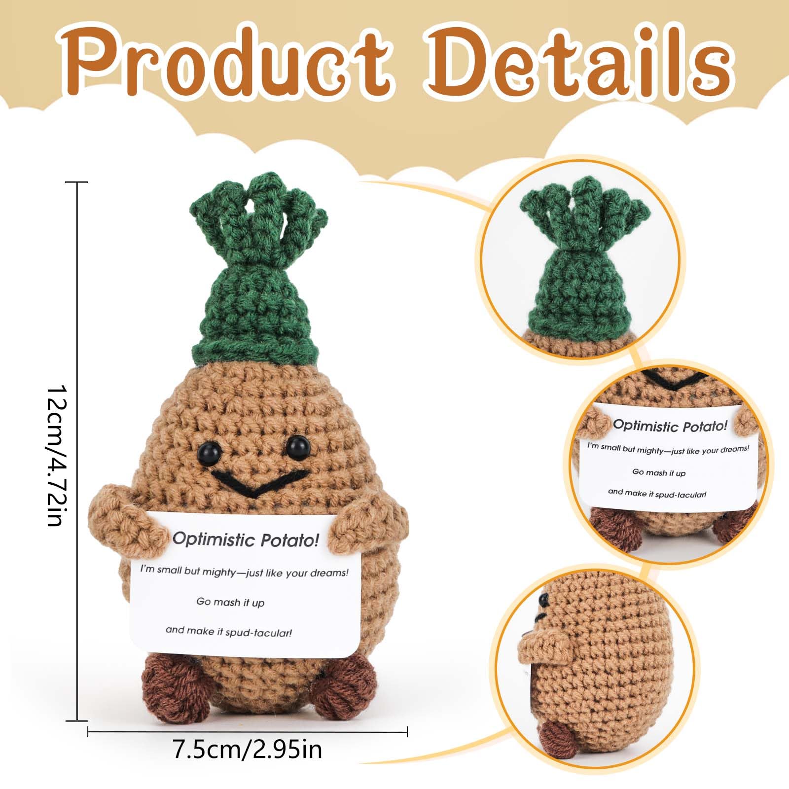Vspek Pocket Hug Positive Strickwolle Kartoffel, Kreative Emotionalen Unterstützung Puppe mit Karte und Schlüsselanhänger, Feiertage Mutmacher Geschenk, Glücksbringer für prüfung, Lustige Dekoration