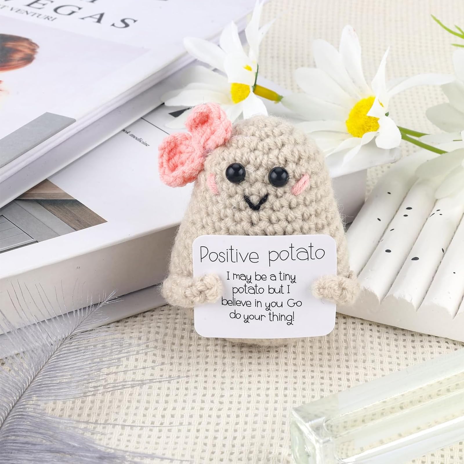 Yuqilin Lustige Positive Potato Pocket Hug, Kartoffel GlüCksbringer, Lustige Kartoffel mit Schleife, Potato Motivationsgeschenke, Hug Positive, für Familie Freund Motivationsgeschenke