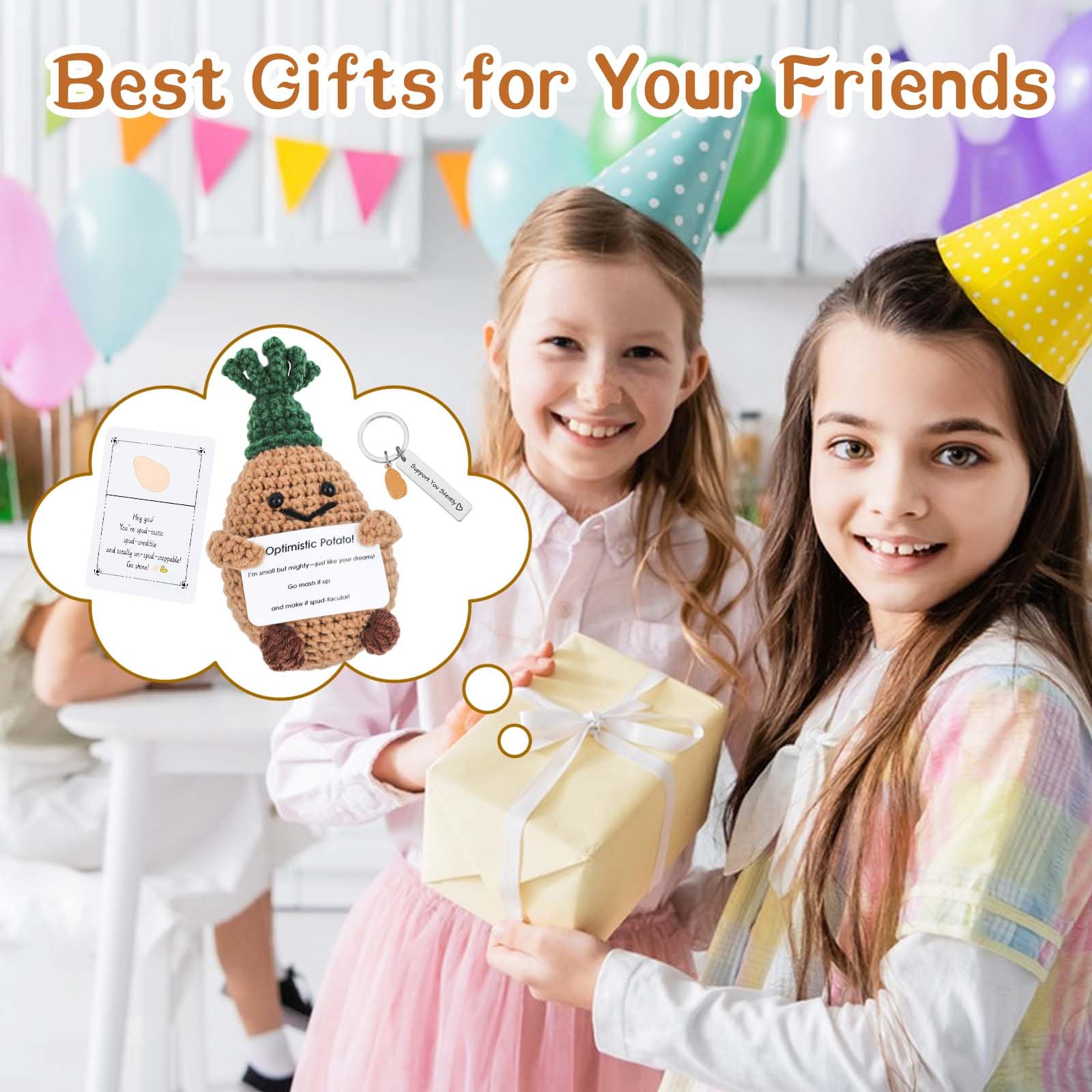 Vspek Pocket Hug Positive Strickwolle Kartoffel, Kreative Emotionalen Unterstützung Puppe mit Karte und Schlüsselanhänger, Feiertage Mutmacher Geschenk, Glücksbringer für prüfung, Lustige Dekoration