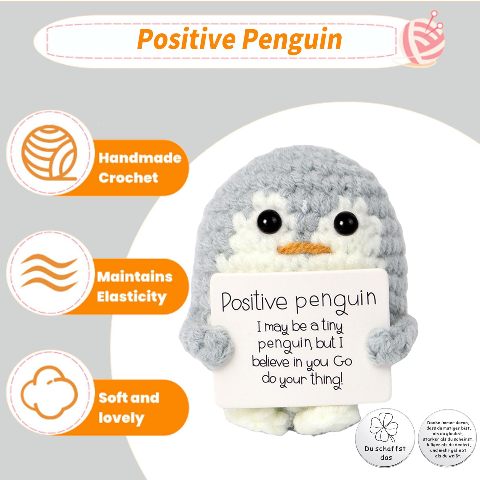 BFUZXY Positive Pinguin Geschenk,6.5CM Mini Geschenke Pinguine mit Karte Positiver Pinguin,Aufmunterung Geschenke für Freundin,Pocket Hug Kleine Doll Schildkröte (Grau)