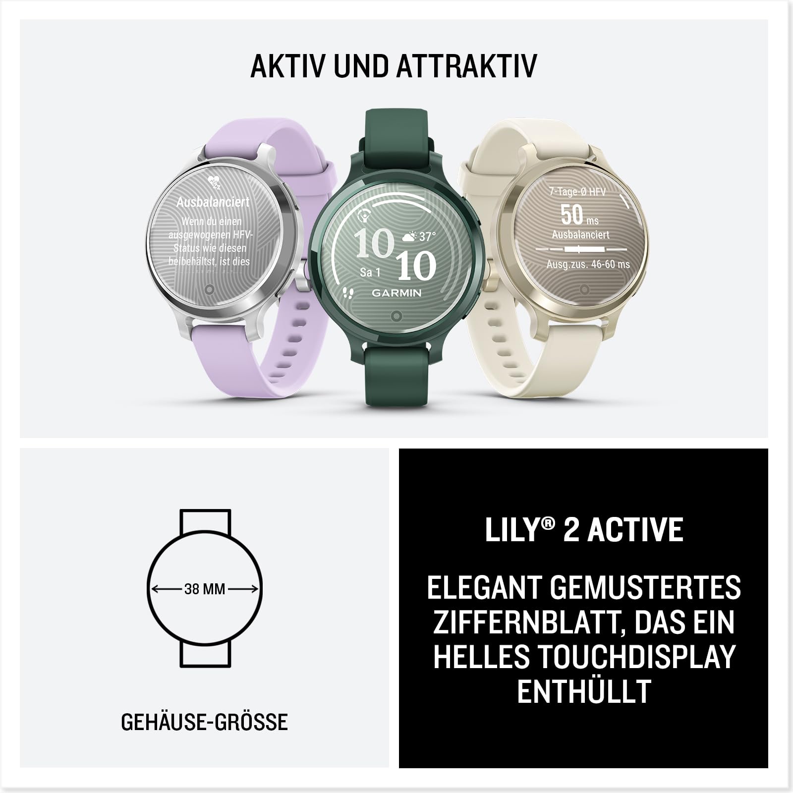 Garmin Lily 2 Active – Kleine, Smartwatch mit 1" Display, Herzfrequenzmessung, Langer Akkulaufzeit und integriertem GPS