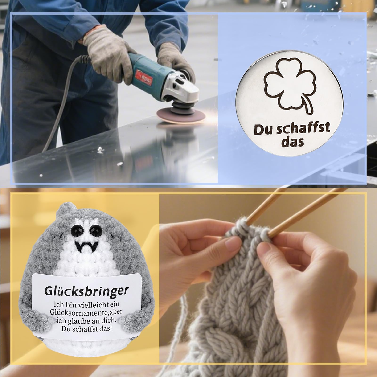 Pocket Hug Hai Kuscheltier, Gehäkelter Haie mit Glücksbringer, Positive Kartoffel, Geschenke für Frauen, Viel Glück Prüfung, Mutmacher Geschenk, Passend zu Ostern, Weihnachten, Muttertag