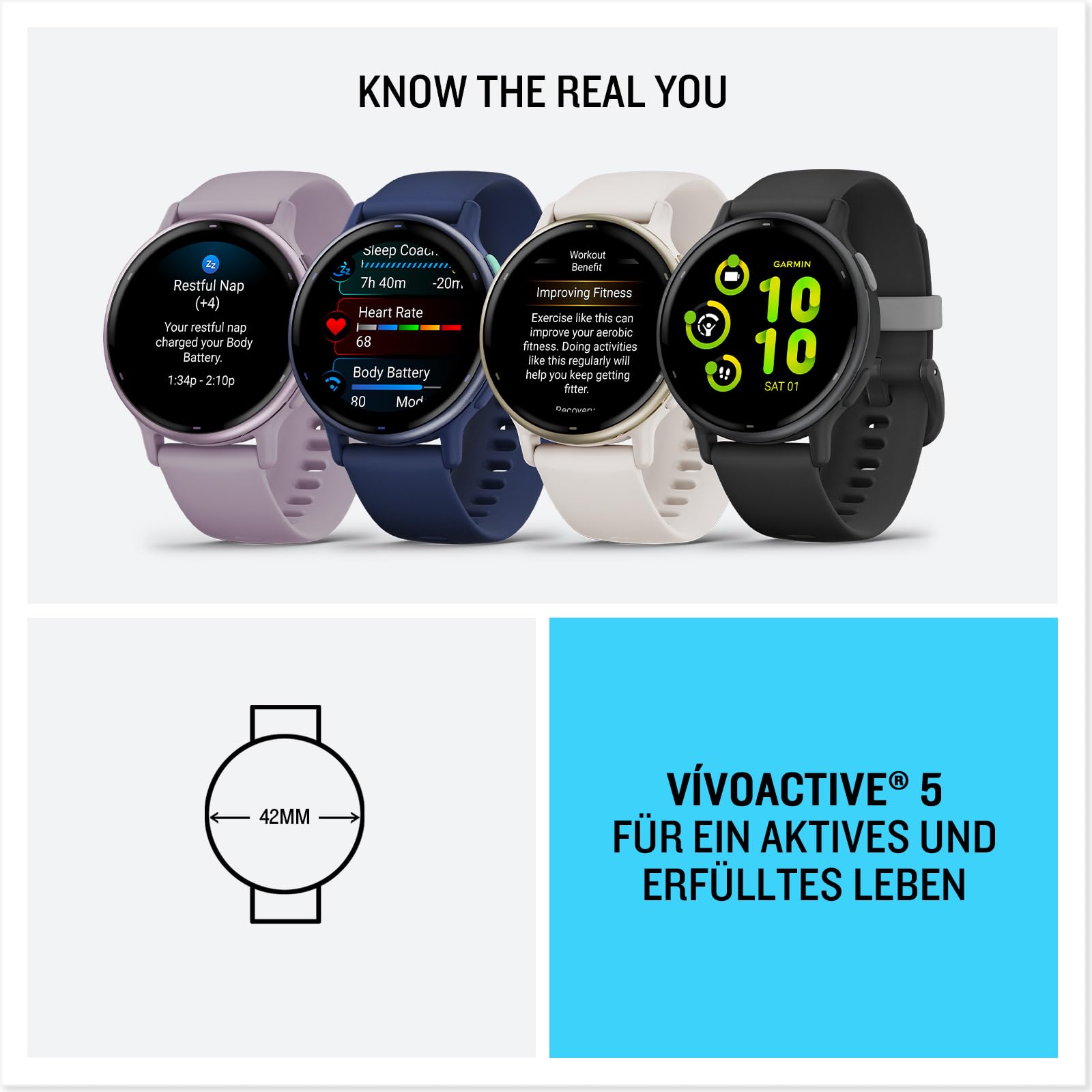 Garmin Vivoactive 5 - GPS-Smartwatch mit 1,2" AMOLED Touchdisplay, Fitness- und Gesundheits- und Musikfunktionen