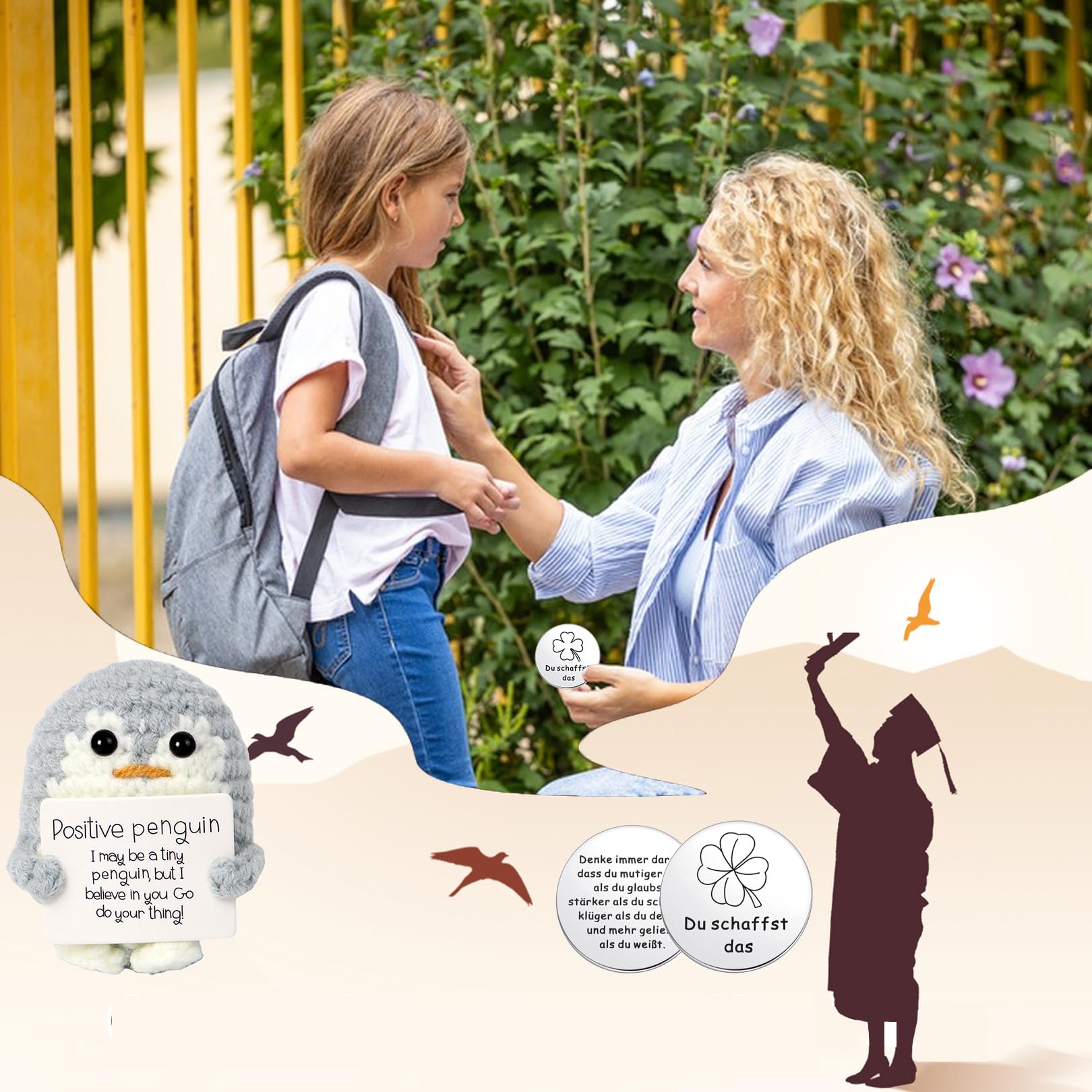 BFUZXY Positive Pinguin Geschenk,6.5CM Mini Geschenke Pinguine mit Karte Positiver Pinguin,Aufmunterung Geschenke für Freundin,Pocket Hug Kleine Doll Schildkröte (Grau)