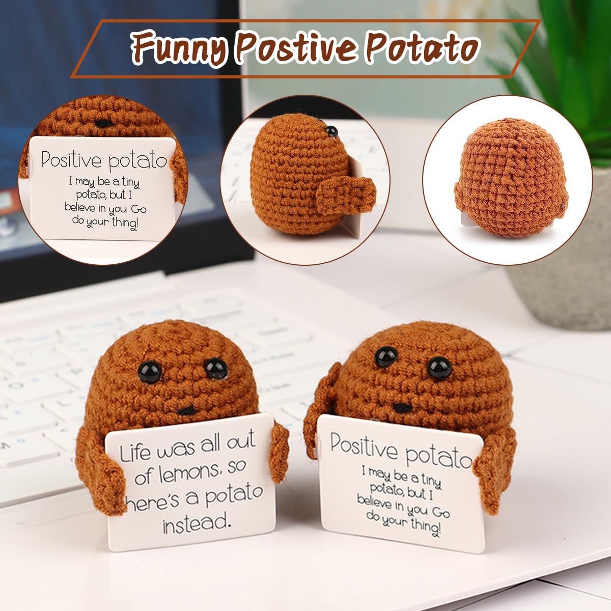 WELLXUNK Positive Potato, Pocket Hug Positive Kartoffel, Creative Knitted Wool Potato Doll mit Positiver Energiekarte, Motivationsgeschenke, Geschenk für Frauen, Beste Freundin Geschenke