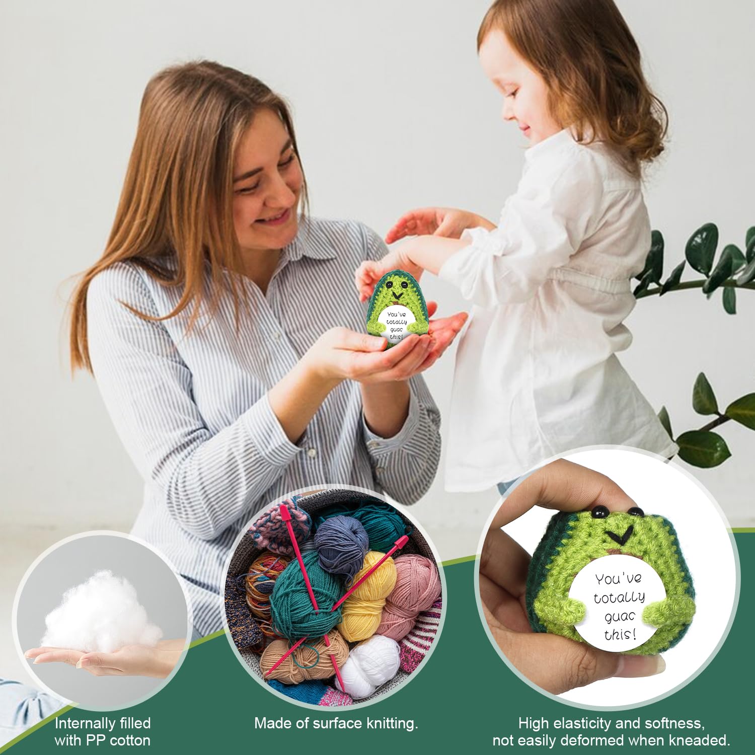 Positive Avocado Puppe - Pocket Hug Mini Plüsch, Spielzeug Mit Aufmunterung Karte, Kreative Strickwolle Häkelpuppe, Geschenk Für Freunde Geburtstag Weihnachten Abschied Motivation