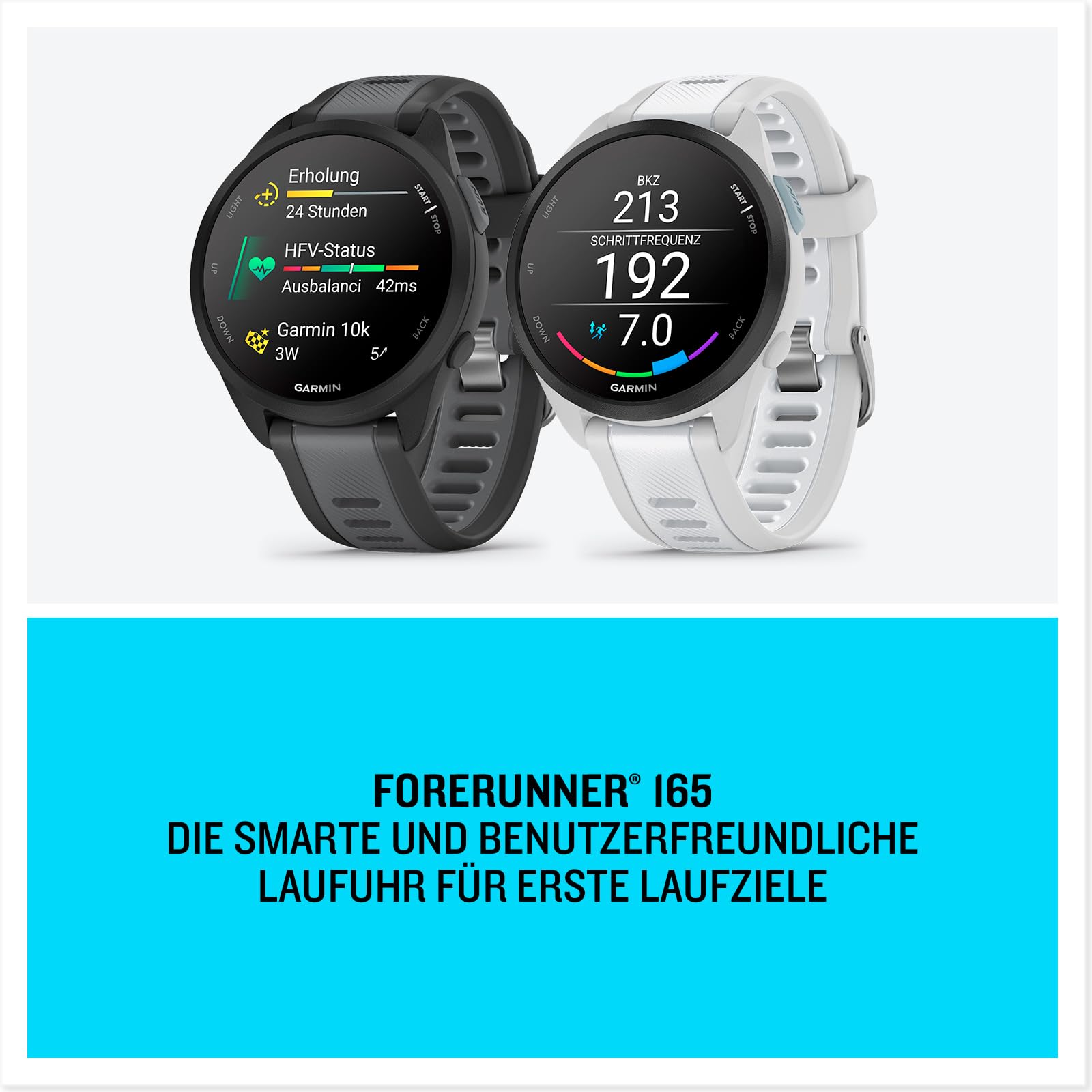 GARMIN Forerunner 165, leichte GPS Smartwatch zum Laufen, mit AMOLED Touchscreen, Trainingsempfehlungen, Gesundheitsdaten, smarten Funktionen