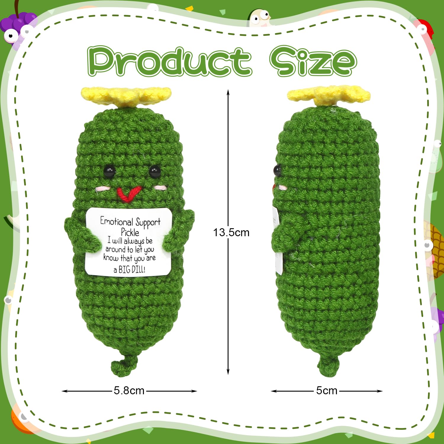 Positive Gurken Puppe, Pocket Hug Mini Plush, Saure Gurken Spielzeug mit Aufmunterung Karte, Kreative Strickwolle Pickle-Häkelpuppe, Geschenk für Freunde Geburtstags Weihnachten Abschieds Motivations