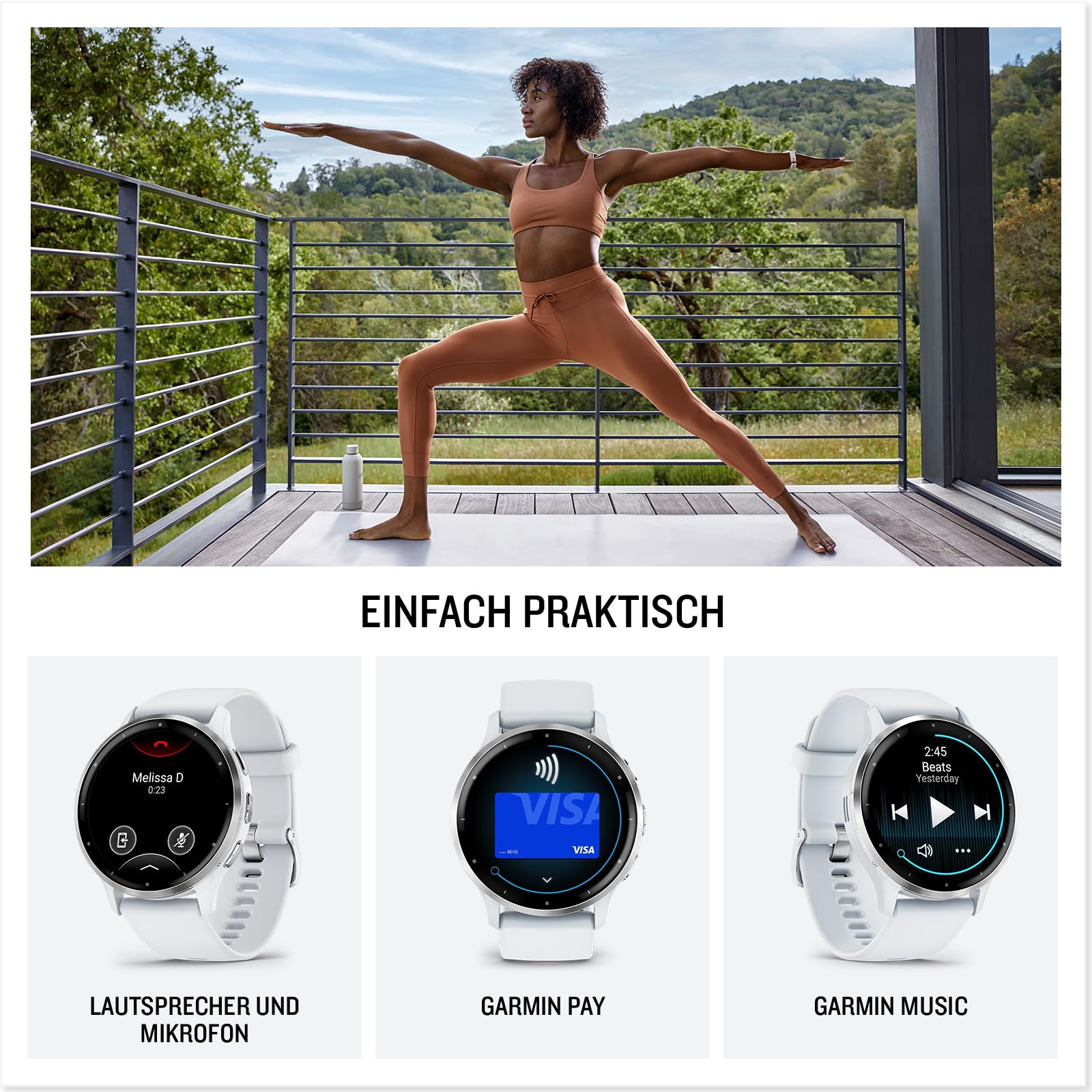 Garmin Venu 3 GPS-Fitness-Smartwatch, 1,4" AMOLED-Touchdisplay, Bluetooth-Telefonie, Sprachassistenz, Fitnessfunktionen, Garmin Music, Garmin Pay