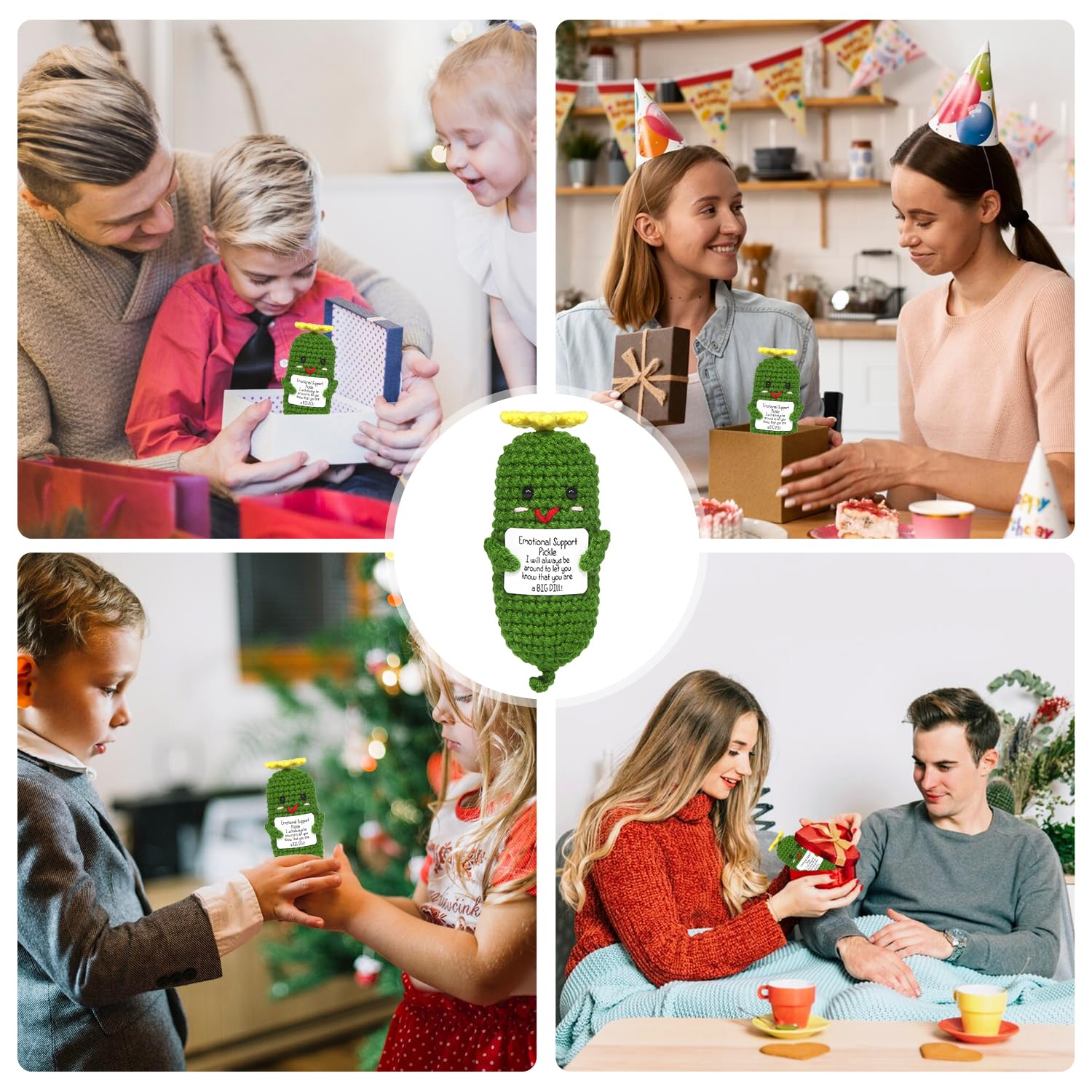 Positive Gurken Puppe, Pocket Hug Mini Plush, Saure Gurken Spielzeug mit Aufmunterung Karte, Kreative Strickwolle Pickle-Häkelpuppe, Geschenk für Freunde Geburtstags Weihnachten Abschieds Motivations