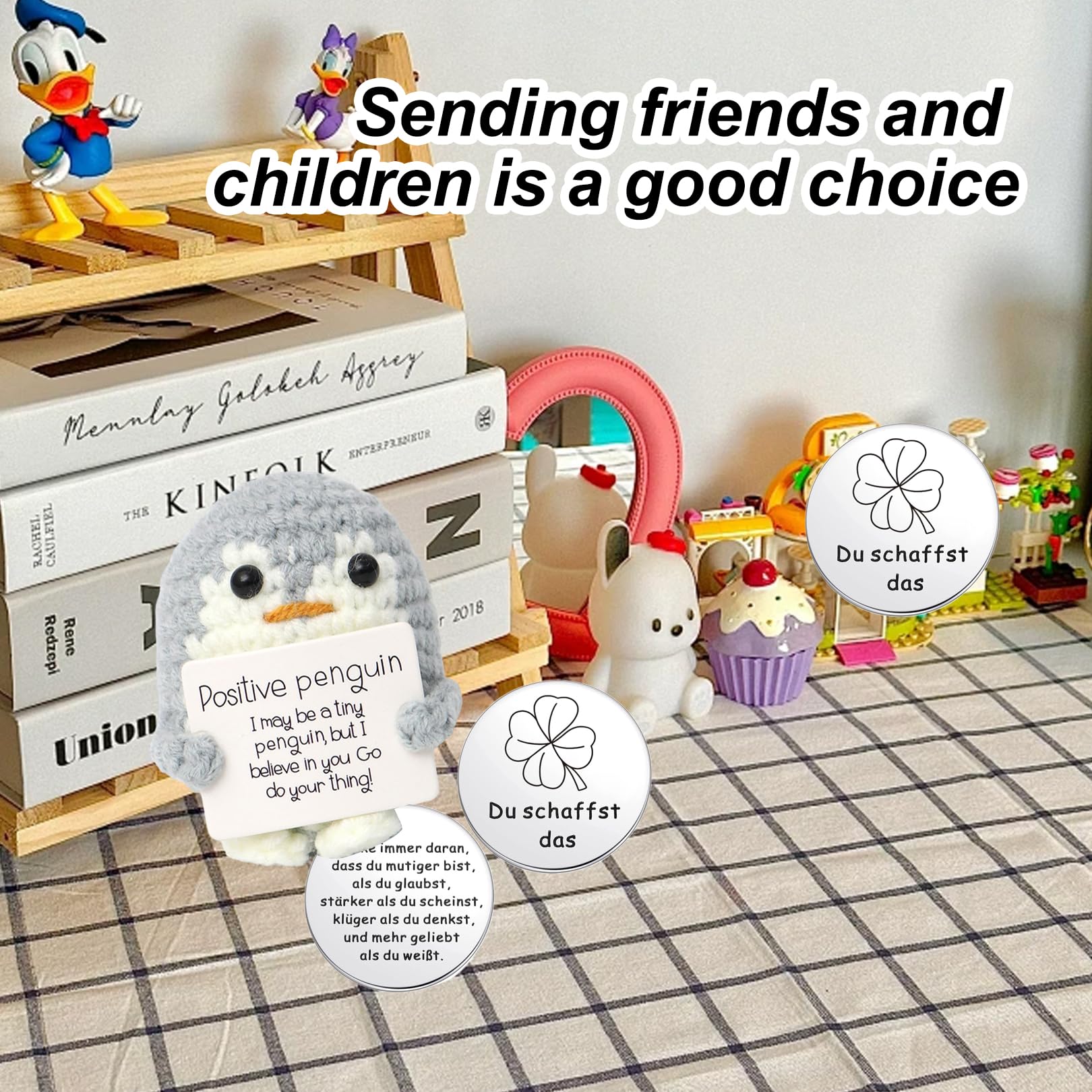 BFUZXY Positive Pinguin Geschenk,6.5CM Mini Geschenke Pinguine mit Karte Positiver Pinguin,Aufmunterung Geschenke für Freundin,Pocket Hug Kleine Doll Schildkröte (Grau)