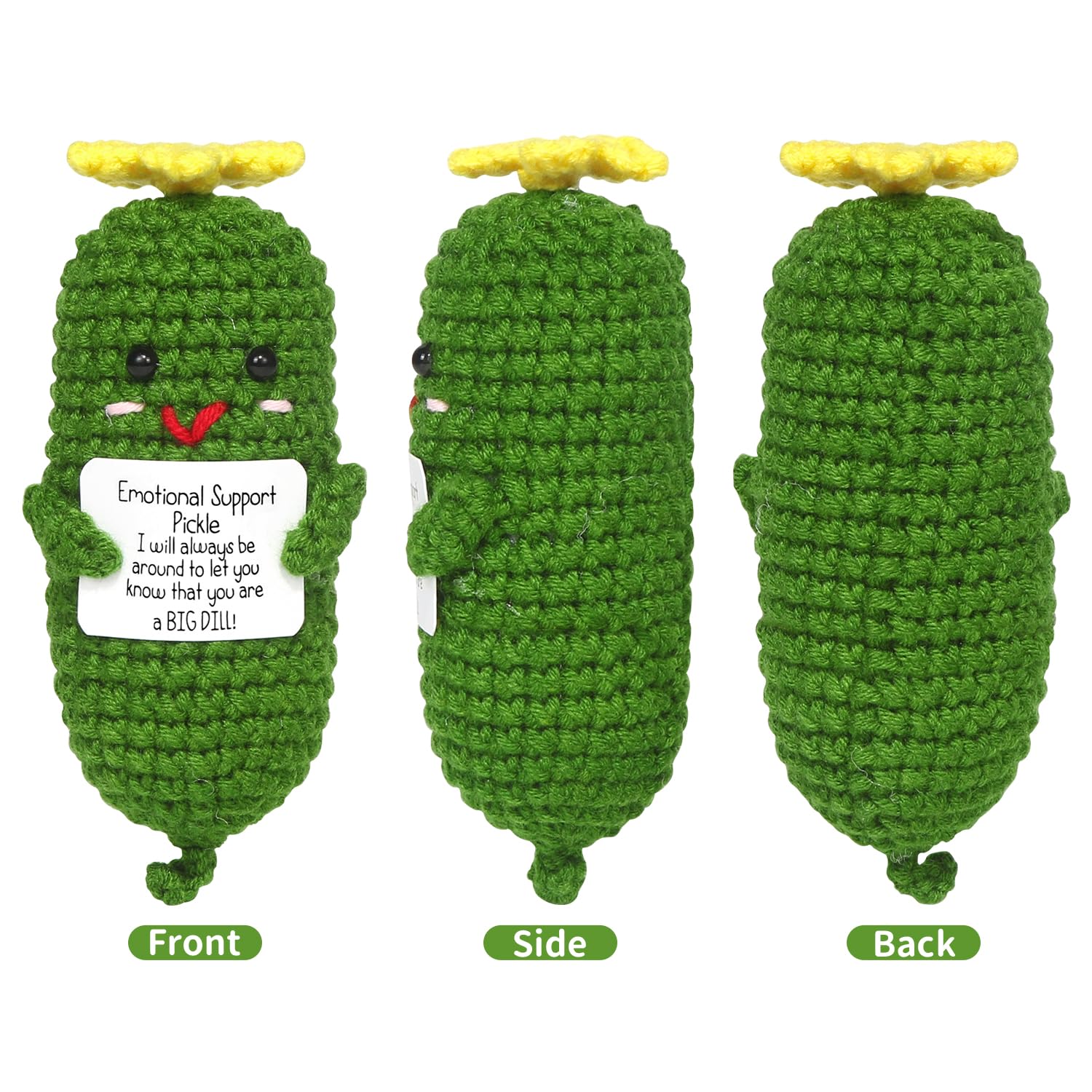 Positive Gurken Puppe, Pocket Hug Mini Plush, Saure Gurken Spielzeug mit Aufmunterung Karte, Kreative Strickwolle Pickle-Häkelpuppe, Geschenk für Freunde Geburtstags Weihnachten Abschieds Motivations