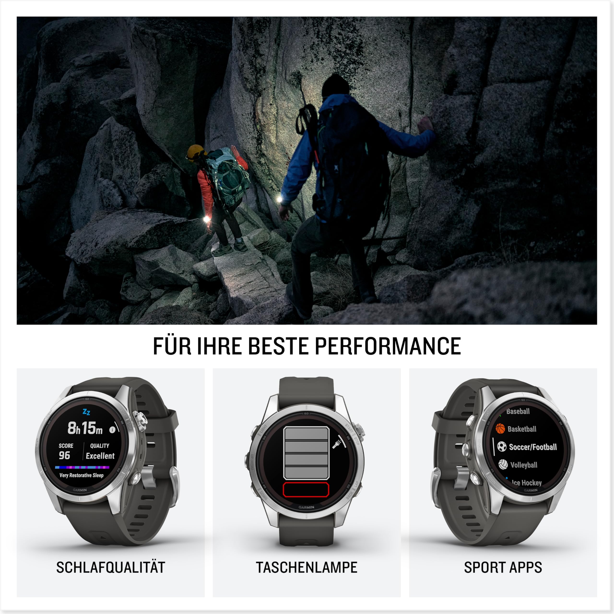 Garmin fēnix 7S Pro, GPS-Multisport-Smartwatch, Solarladelinse, Farbdisplay, Touch & Tasten, TOPO-Karten, 60+ Sport-Apps, Garmin Music, Garmin Pay