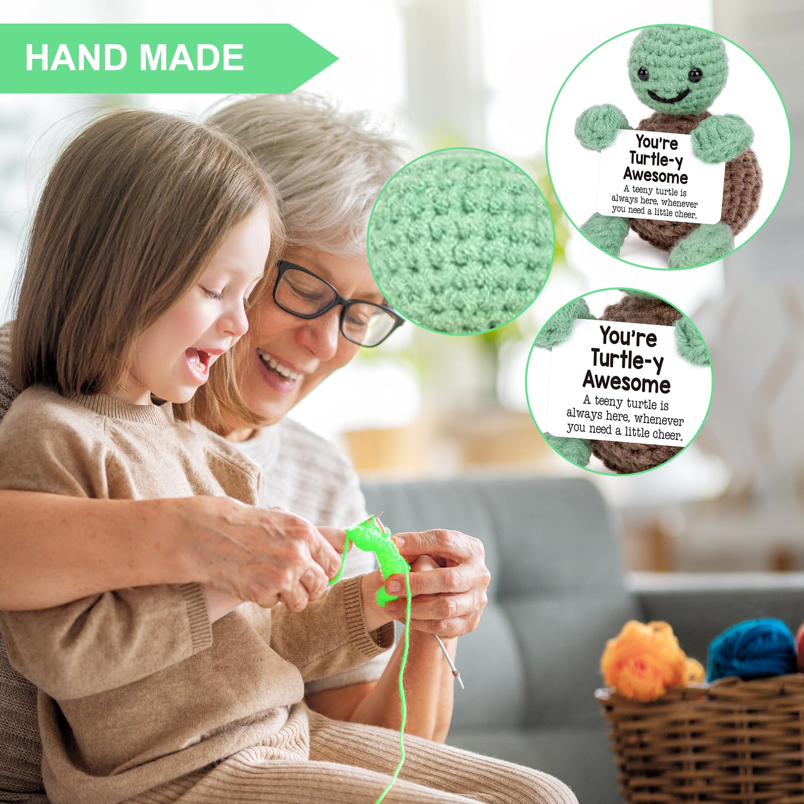 NUUOTP Pocket Hug Positive Schildkröte Glücksbringer Geschenke Gehäkelte Kreative Strickwolle Puppe Lustige Mutmacher Kinder Geschenke Beste Freundin