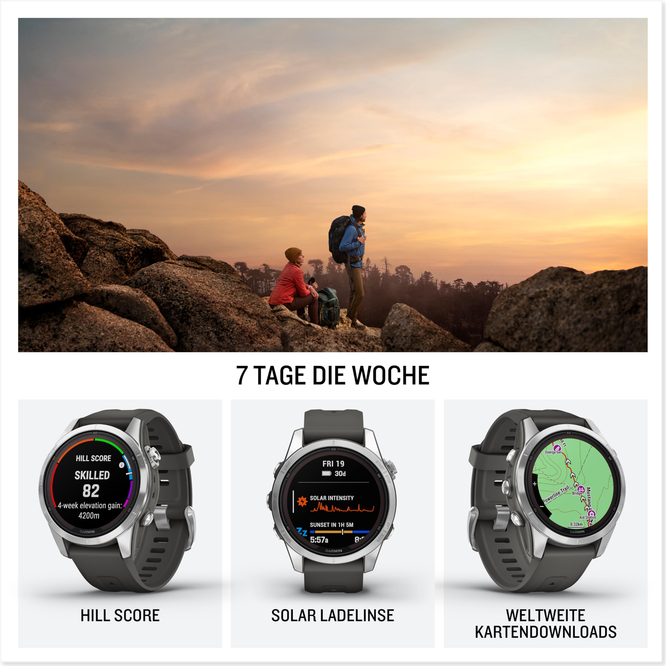 Garmin fēnix 7S Pro, GPS-Multisport-Smartwatch, Solarladelinse, Farbdisplay, Touch & Tasten, TOPO-Karten, 60+ Sport-Apps, Garmin Music, Garmin Pay