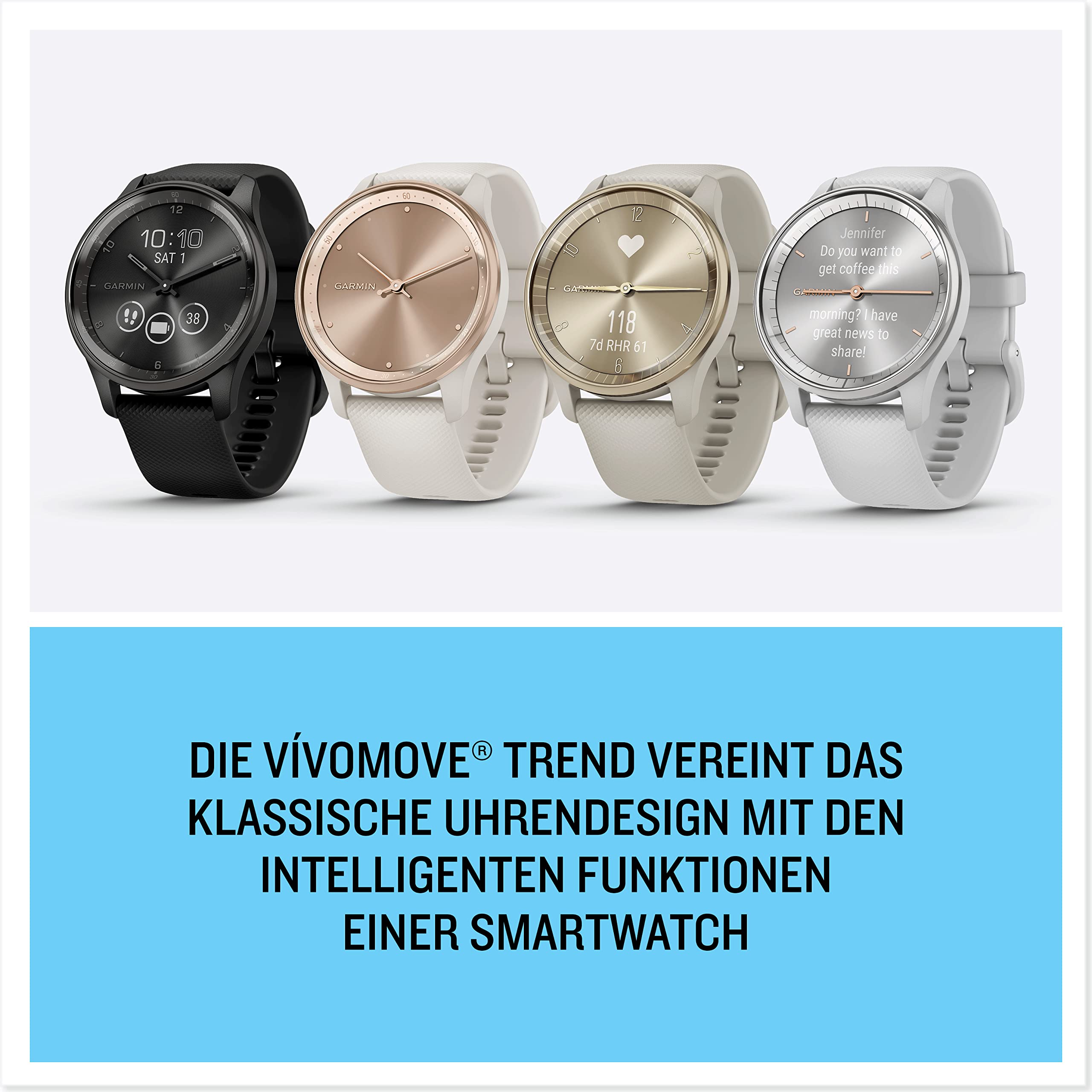 Garmin vívomove Trend Smartwatch, analog & Touchdisplay, Sport- & Gesundheitsfunktionen, Smartphone-Benachrichtigungen, bis 5 Tage Akkulaufzeit