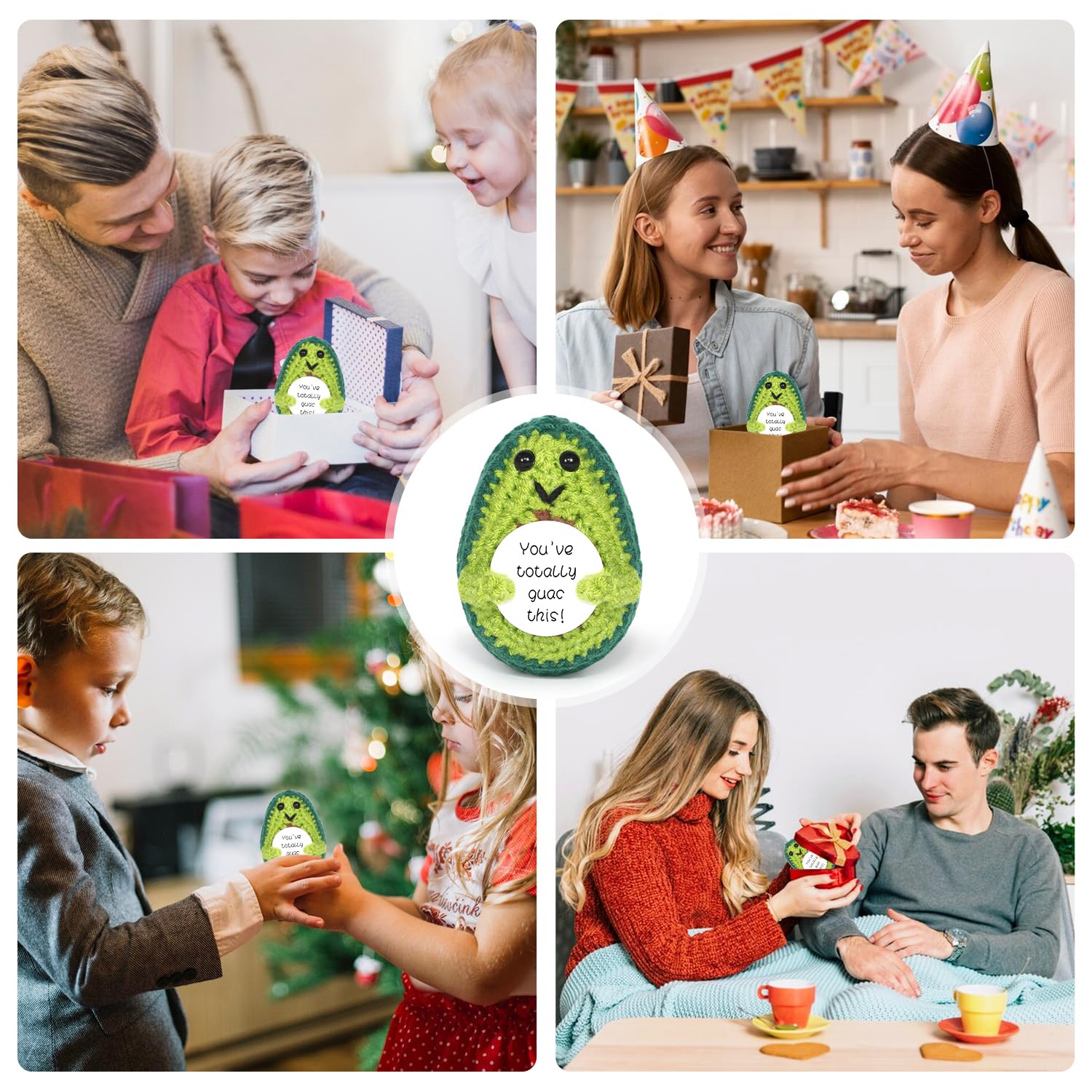 Positive Avocado Puppe - Pocket Hug Mini Plüsch, Spielzeug Mit Aufmunterung Karte, Kreative Strickwolle Häkelpuppe, Geschenk Für Freunde Geburtstag Weihnachten Abschied Motivation