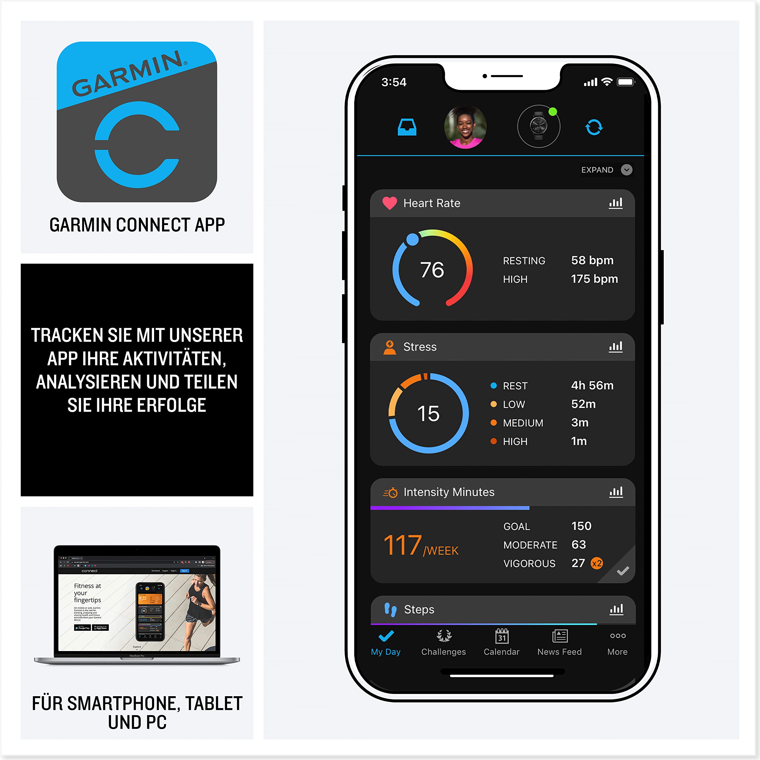 Garmin vívomove Trend Smartwatch, analog & Touchdisplay, Sport- & Gesundheitsfunktionen, Smartphone-Benachrichtigungen, bis 5 Tage Akkulaufzeit