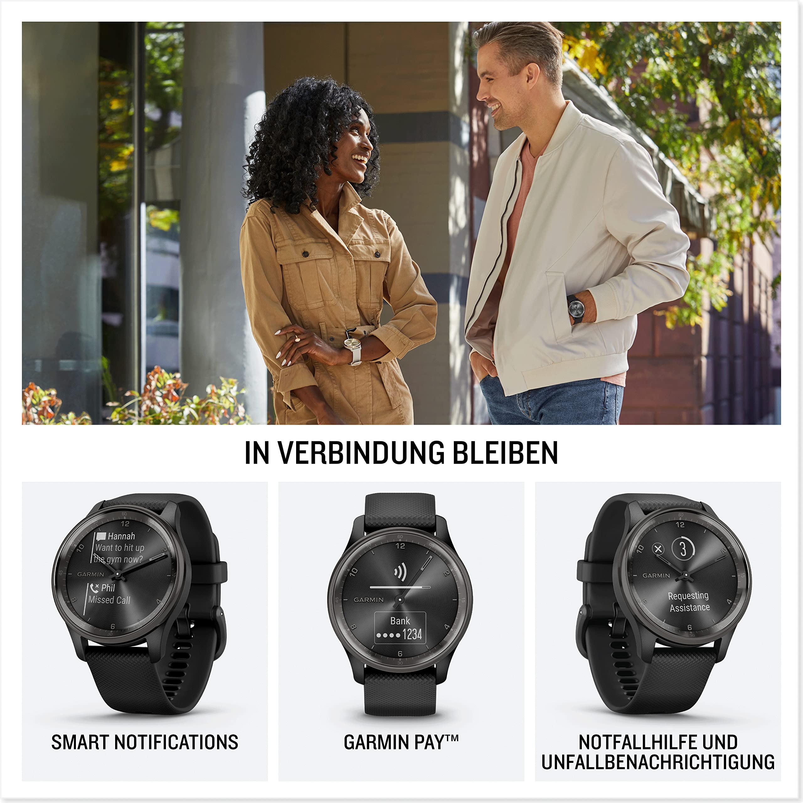 Garmin vívomove Trend Smartwatch, analog & Touchdisplay, Sport- & Gesundheitsfunktionen, Smartphone-Benachrichtigungen, bis 5 Tage Akkulaufzeit